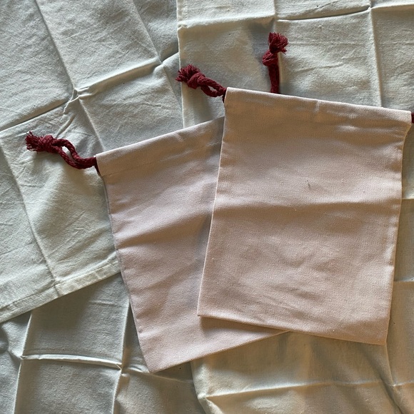 Rare Beauty Blush Pink Drawstring Pouches with Burgundy Cords - Set of 2 - Picture 2 of 2